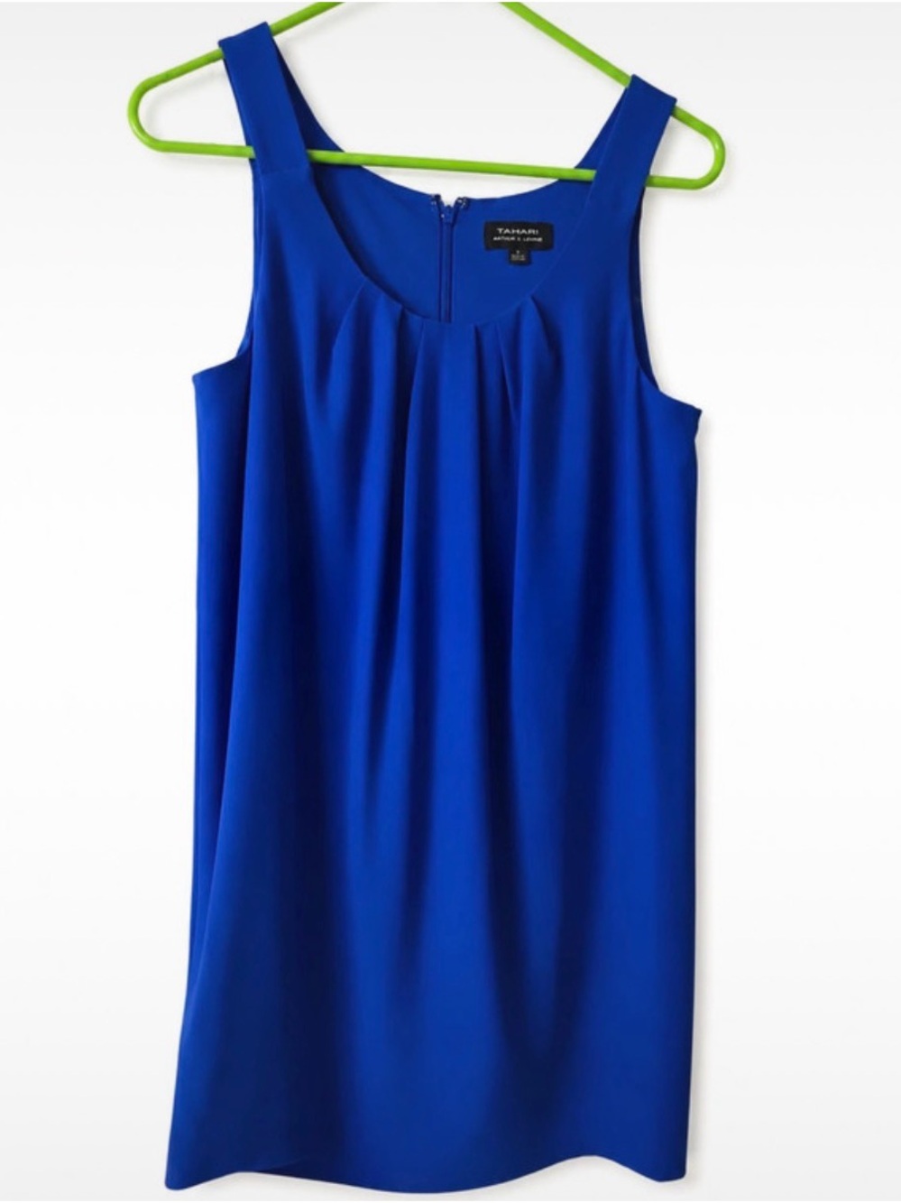 Tahari ASL Cobalt Blue Sleeveless Pleated Shift Dress